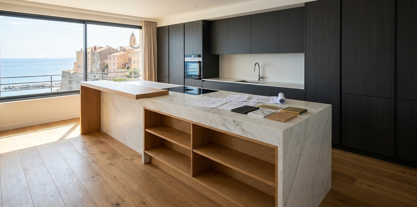 Concevoir une cuisine sur mesure avec centre habitat à Bastia